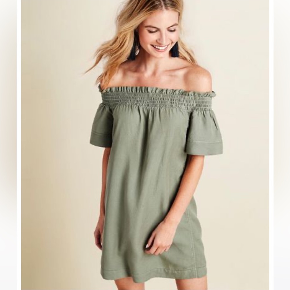 Vineyard Vines Madison Off The Shoulder Dress Mini Sage Green Women's Small